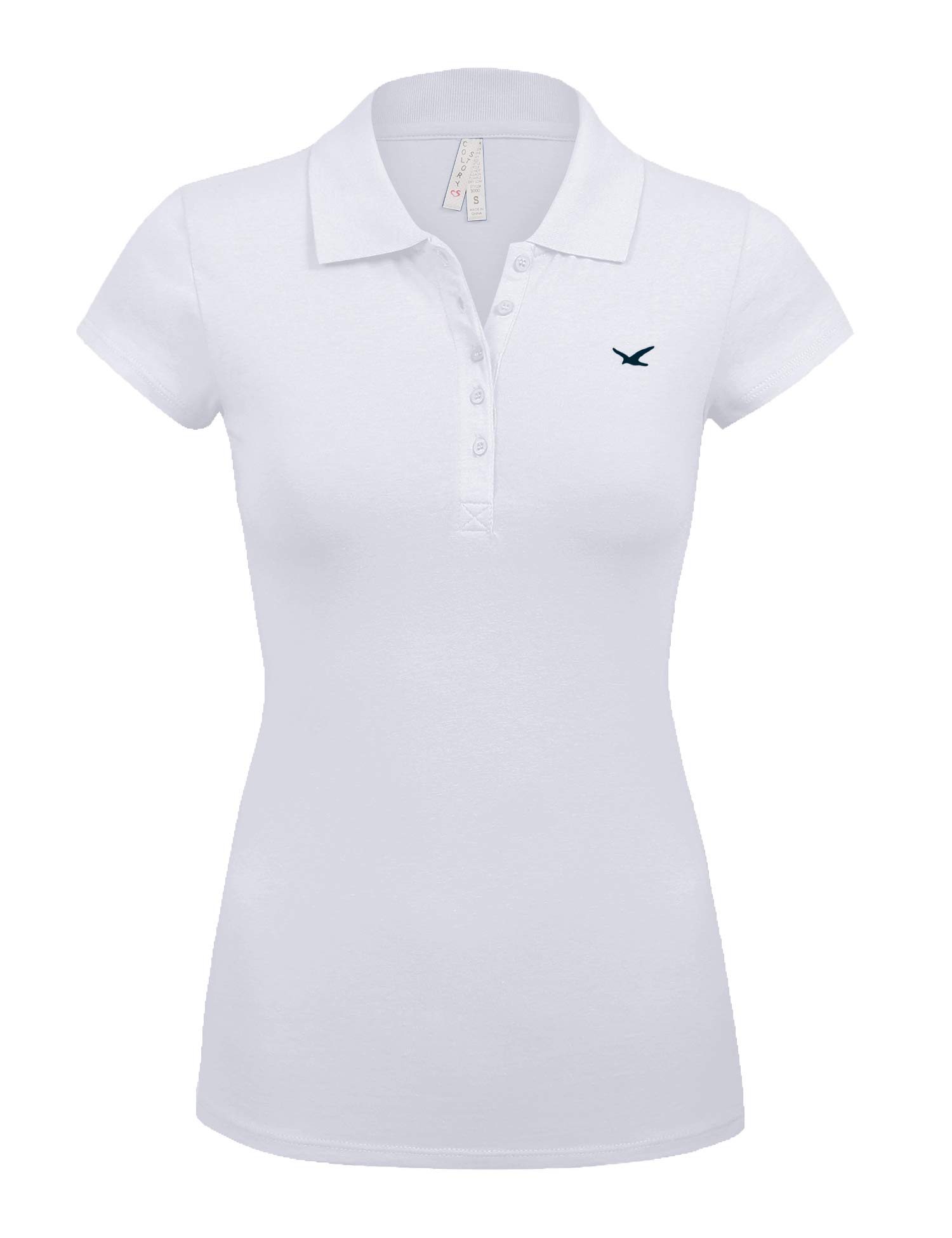 Women's Short Sleeve White Color 5 Buttons Slim Fit Polo Shirts(3000-WHITE-2X)