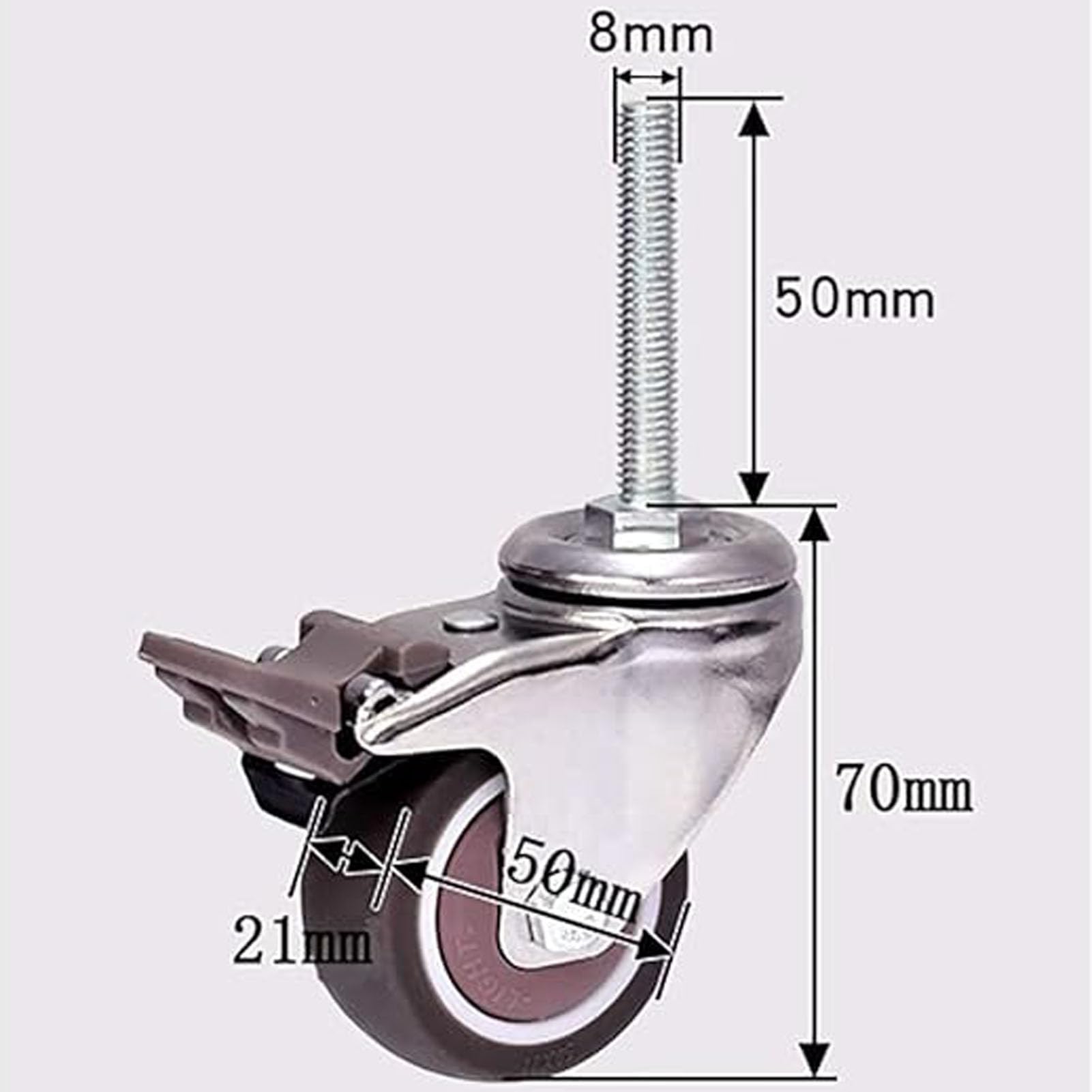 2 Pollici 50mm Spinge M8 × 50 Millimetri Discussione Mobili Ruote Silenzioso Universale Girevole Heavy Duty in Gomma con Freno for carrelli Culla Vino Carrello 200KG - 4PCS (Vite)