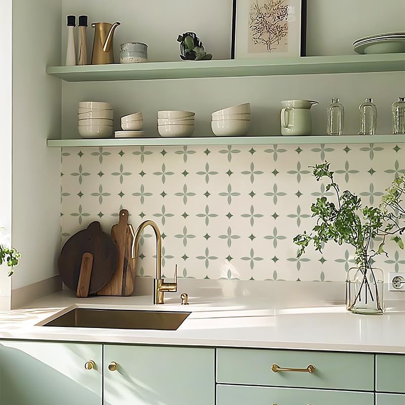 Alwayspon Adhesivo para azulejos, 10 unidades de 15 cm, color blanco y verde, adhesivo de transferencia de azulejos para baño, cocina, salpicaduras, despegar y pegar, vinilo para azulejos de pared