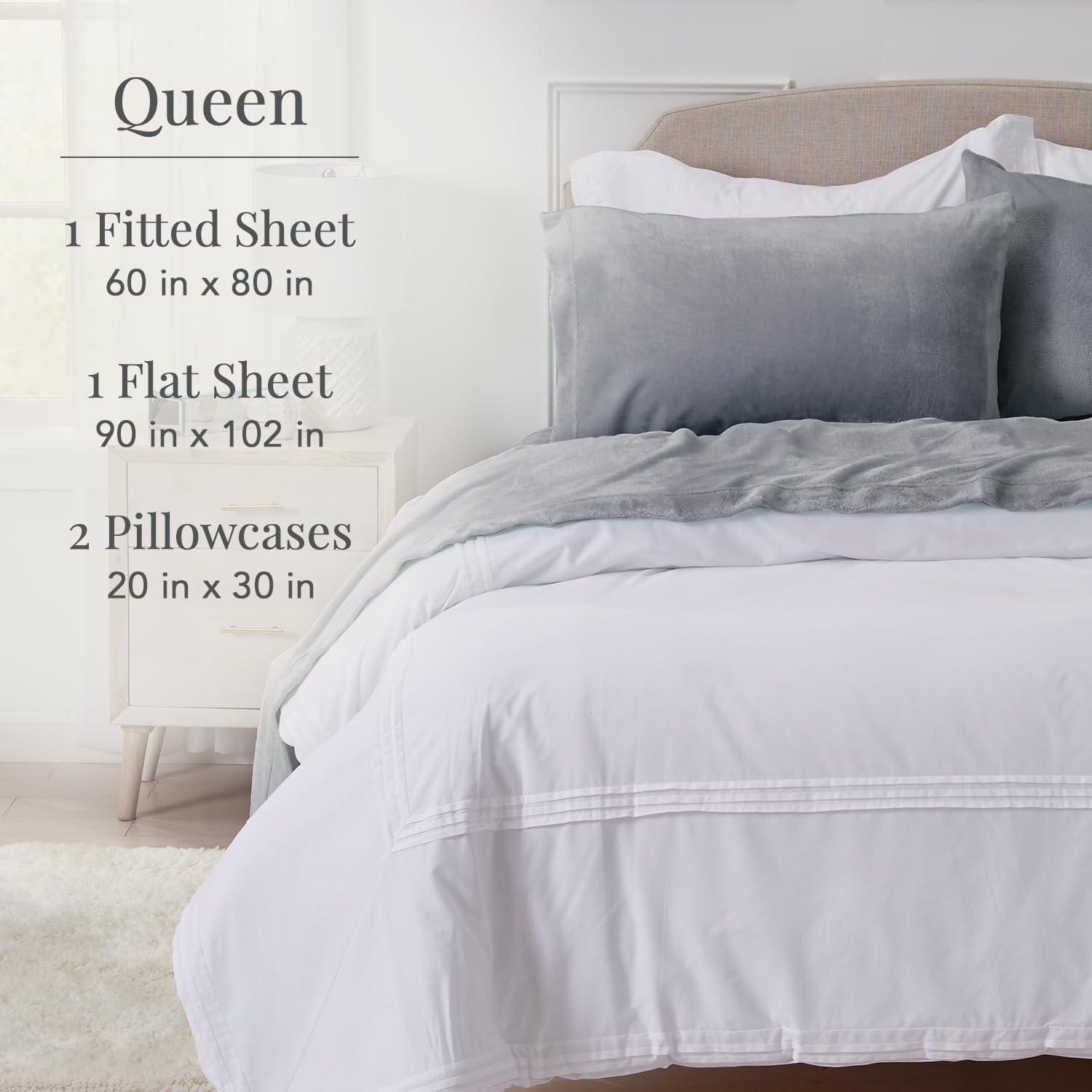 NY Loft Ultra Soft Micro Fleece Sheets Set | Queen Size | Plush Polar Fleece Sheet Set | Velvet Plush Cozy Warm Sheets | Tribeca Collection (Queen, Grey)