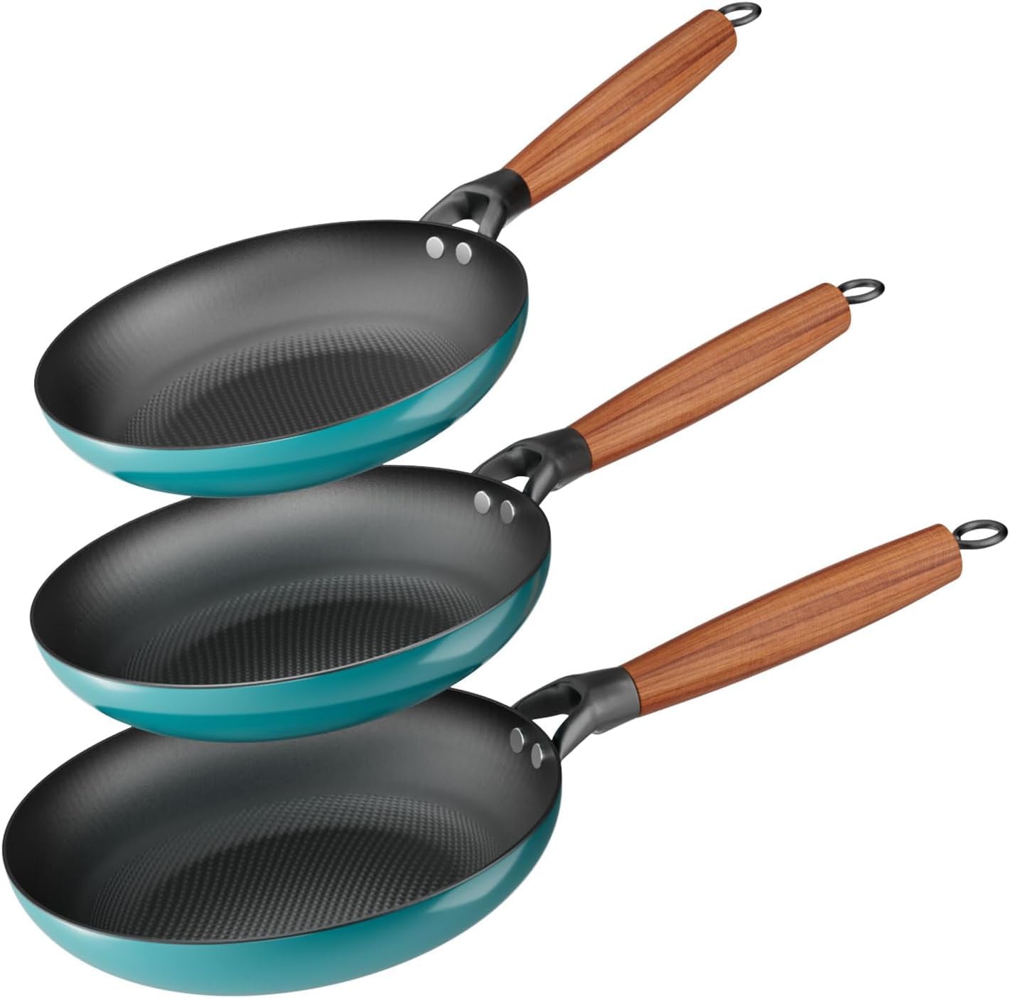 YUTANN Juego de Sartenes de Hierro Fundido Pre-sazonadas, Set de 3 Piezas, Apta para Inducción, Gas y Horno, Antiadherente Natural, Cocina Profesional