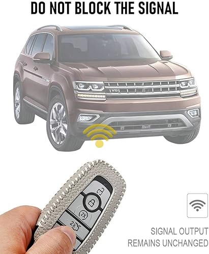 Miniatura 4 de Funda de cuero para llavero Ford con llavero, funda protectora de cuero para llave inteligente de automóvil compatible con Bronco Escape Mustang