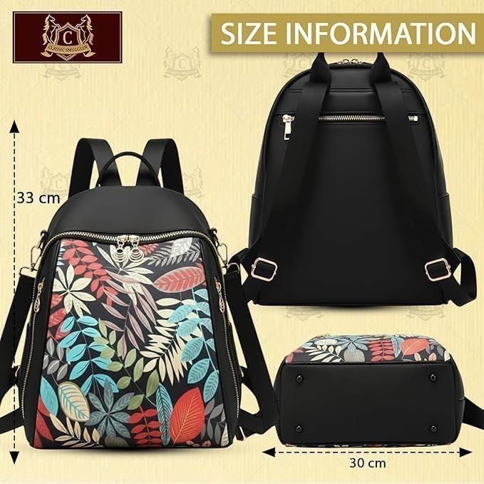 Image of Premium Designer Women's Backpack Purse - Stylish Nylon Backpack for Women, Fashion Travel Daypack with Anti-Theft Pocket, Lightweight & Durable Travel & Office Bag with Gold Zipper