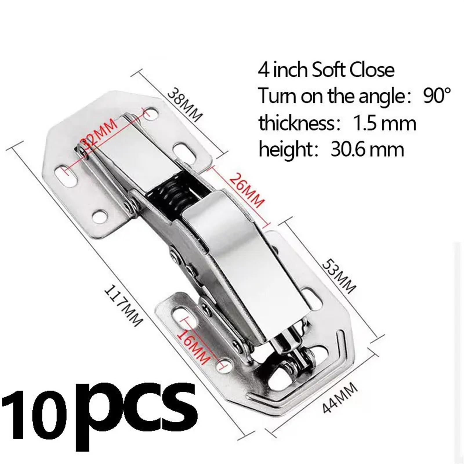 10 Stück Möbelbeschläge Schrankscharnier 90 Grad 3/4 Zoll nicht gebohrt Schranktür hydraulisches Scharnier Absenkautomatik Faltbandschraube 10 Stück(4-inch upgrade)