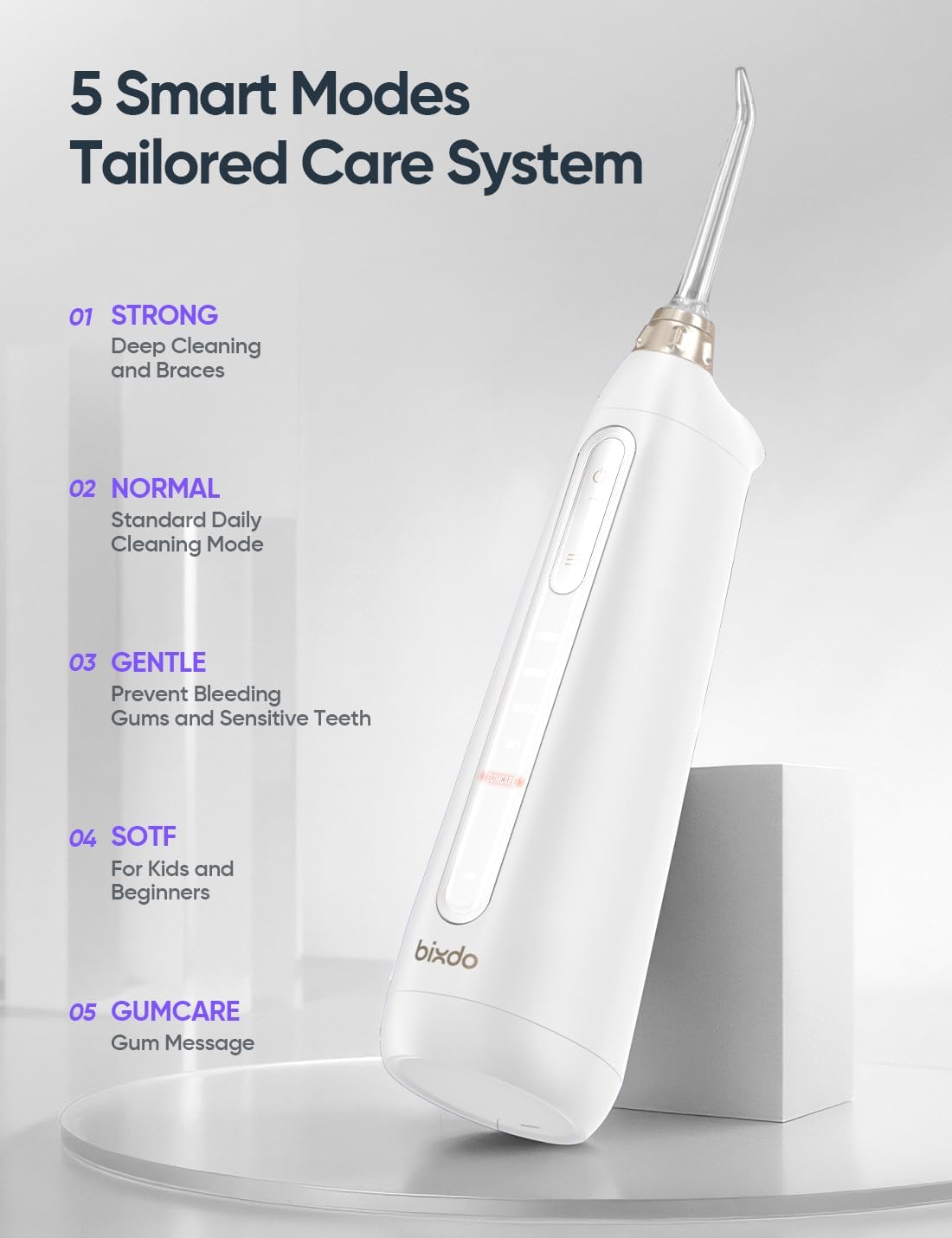 bixdo water flosser with 5 smart modes listed