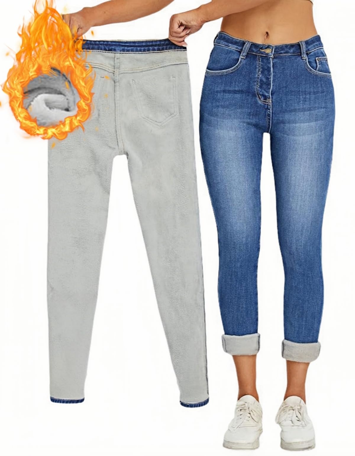 Jean Doublé Polaire Femme LuminBlaze – Taille Haute, Coupe Skinny, Stretch, Pour L'hiver, Tailles XXS à XL