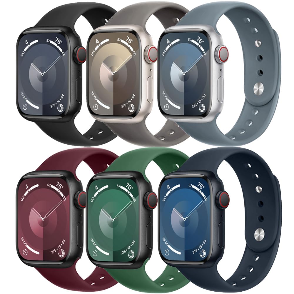 Sport Bands for Apple Watch Band 46mm 40mm 44mm 41mm 45mm iWatch Bands 38mm 42mm Men/Women,6 Pack Soft Silicone Wristband Strap for Apple Watch Ultra Band 49mm series 10 9 8 7 6 5 4 3 SE 45 41 44 40 mm