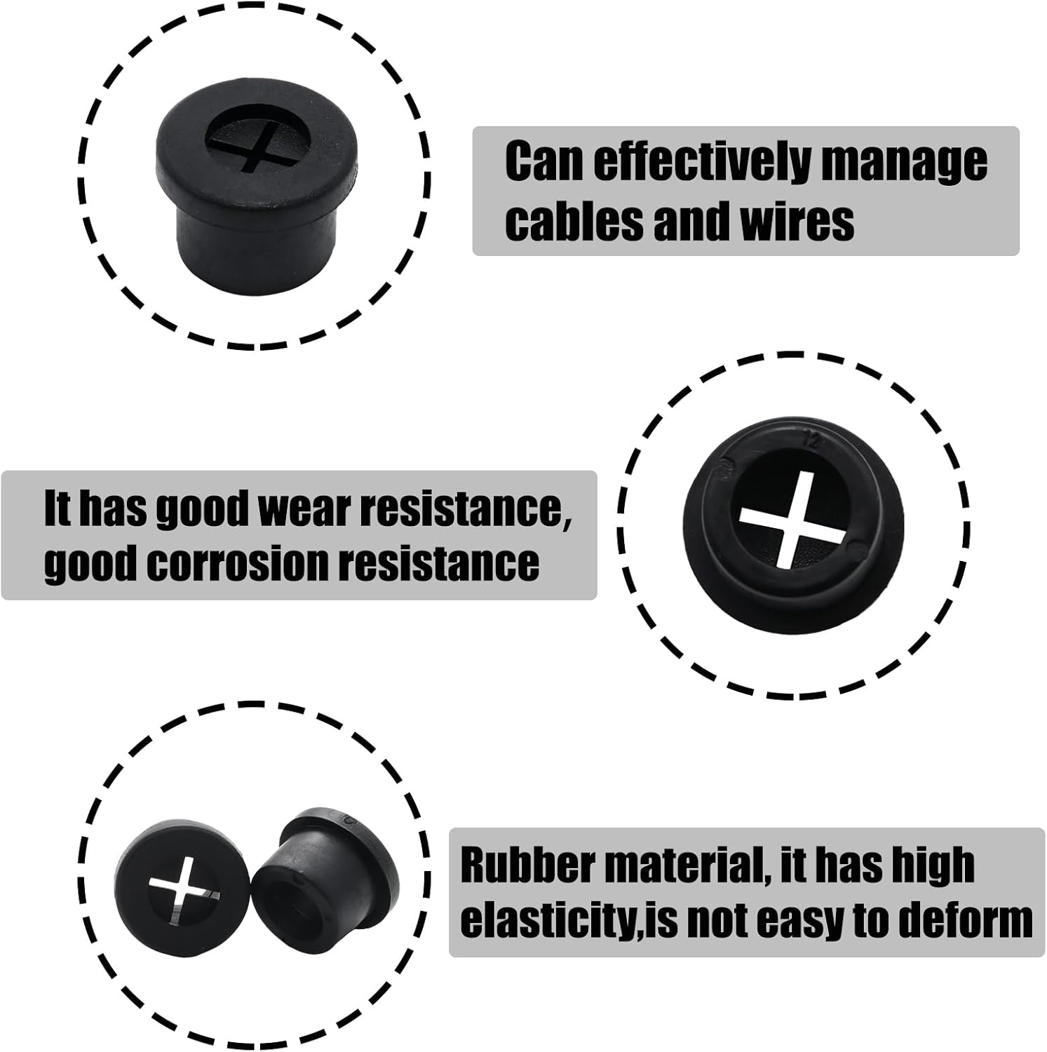 6 Pcs 12mm / 1/2 Inch Black Cable Cord Grommets