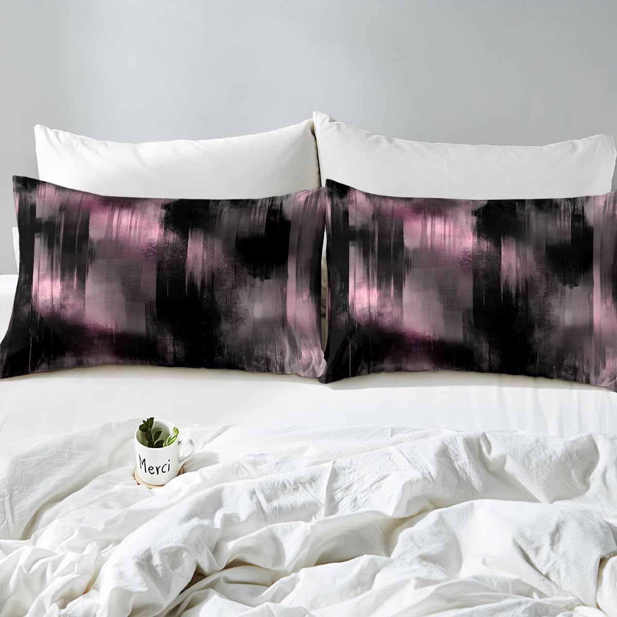 jejeloiu Abstract Art Duvet Cover Pink and Black Toddler Size Bedding Set for Kids Boys Girls Modern Abstract Comforter Cover Soft Microfiber,No Comforter