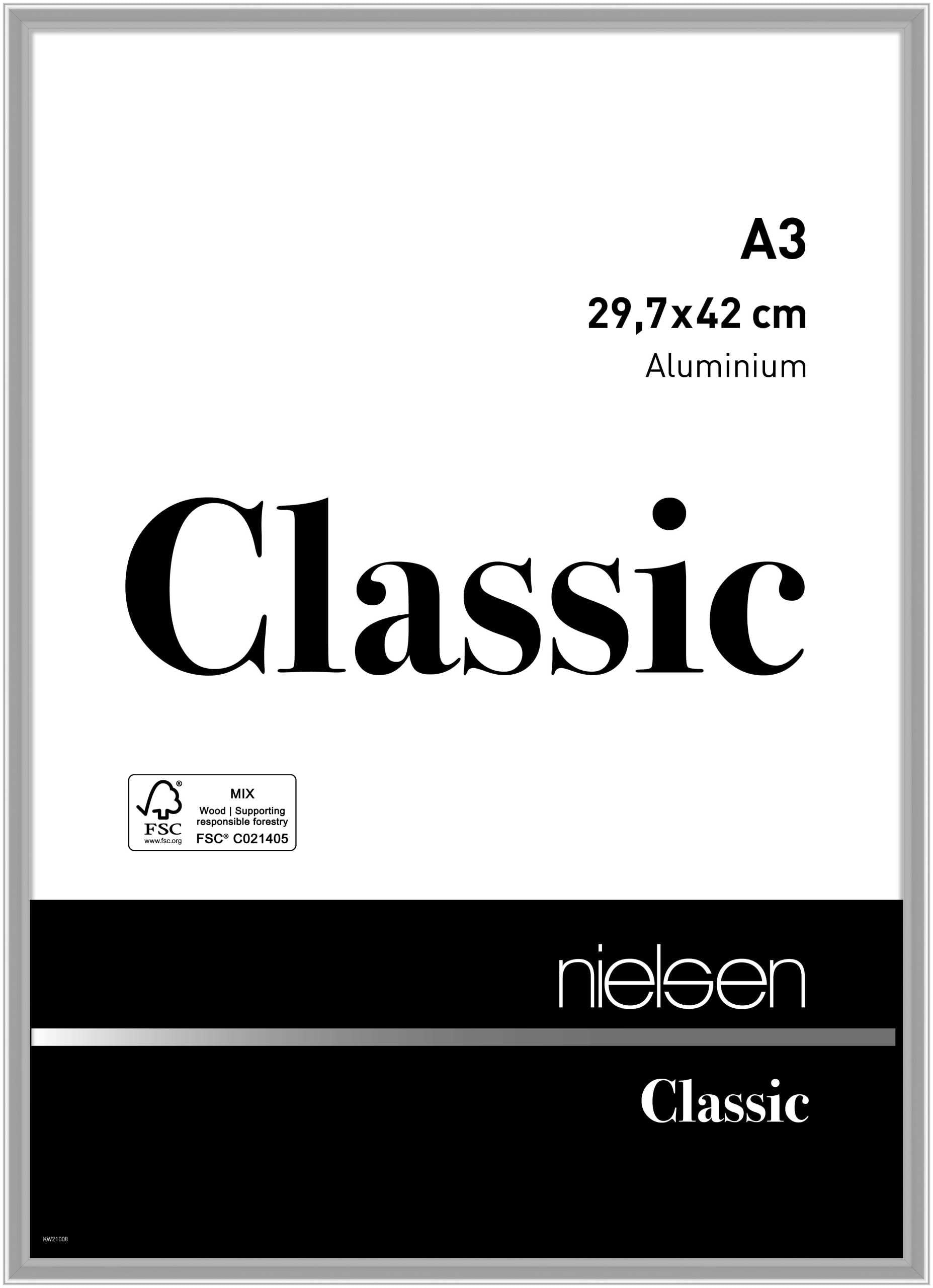 Nielsen Polished Silver Classic Aluminium Picture Frame - A3, 29.7X42cm - With Float Glass And Easy Push-Turn Clips