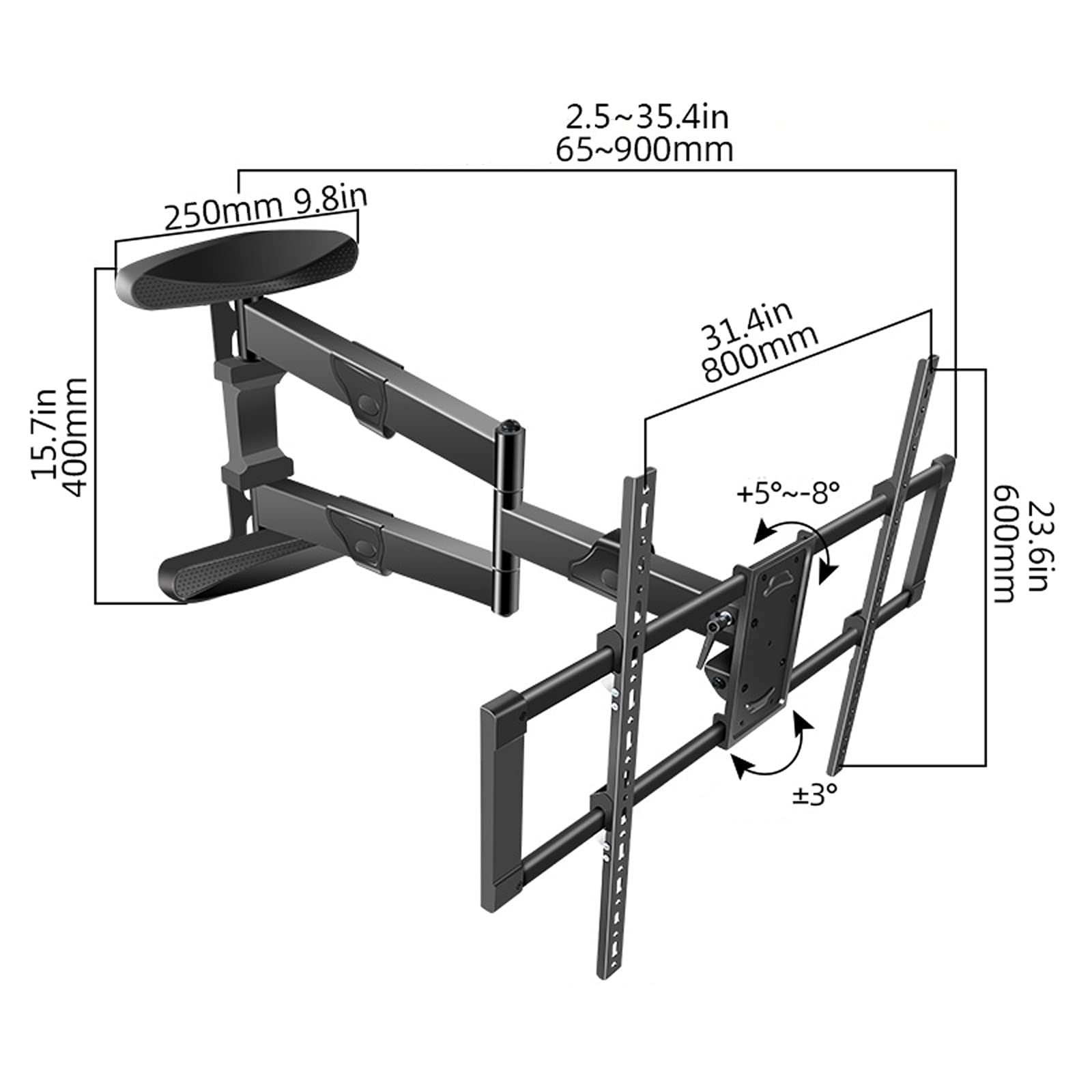 tv Stand Montaggio a parete TV Staffa 37 "-75" Parete fissa di rotazione dell'inclinazione di estensione "-75" TV Staffa regolabile a tre braccio TV Montare, max. VESA 80. 0x600mm fino a 82 libbre .pe