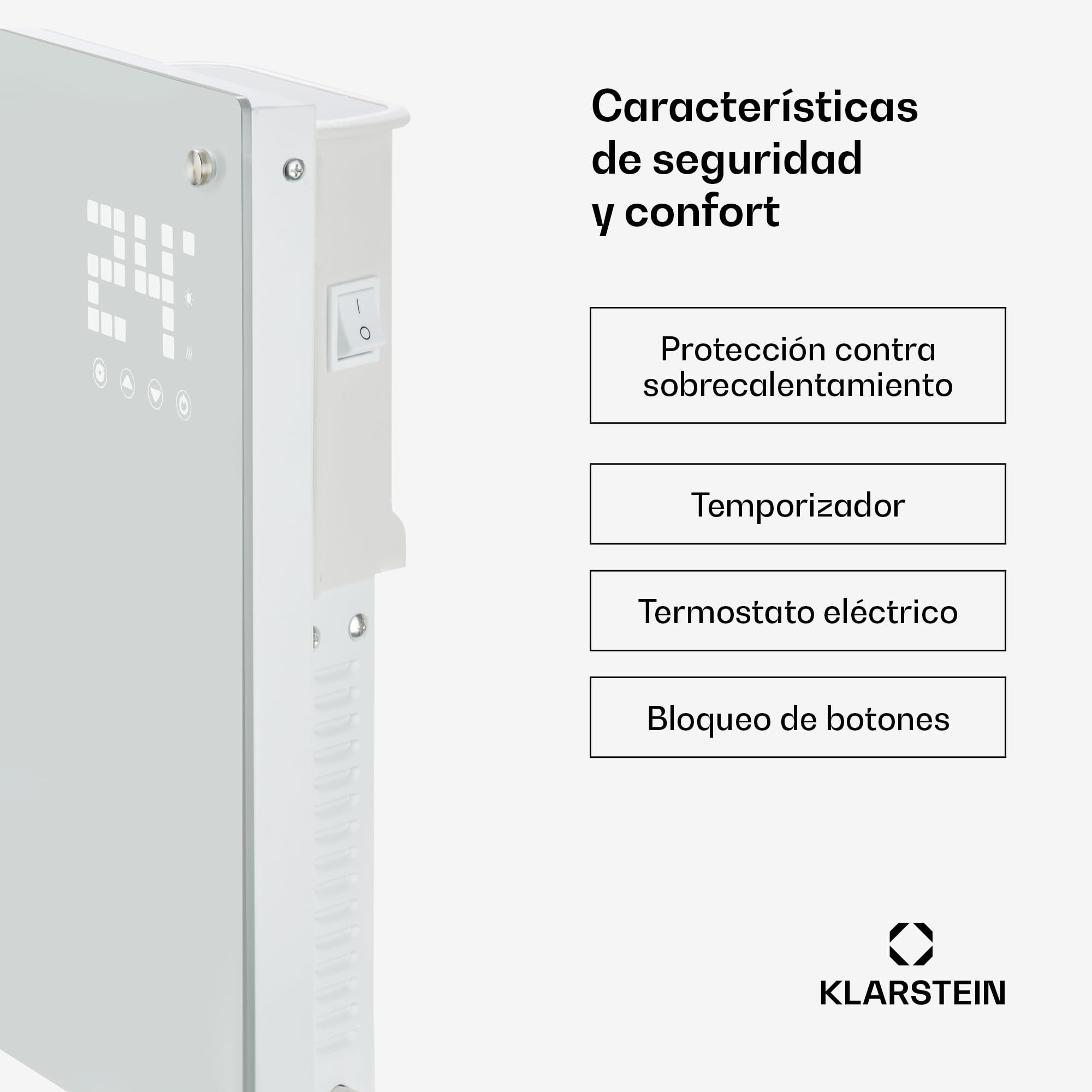 Klarstein Radiadores Bajo Consumo Electricos para Casa, Estufa Electrica de 2000W con Ruedas, Radiador Electrico Silencioso, Portátil y Delgado, Estufas con Panel para Pared, Pantalla y Termostato