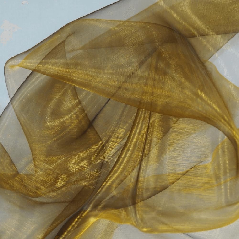 Oh Sew Crafty Limited Antique Gold/ Black Organza Fabric Two Tone Satin Sheer Voile Curtain Wedding Fabric (Sold Per Metre) (/Black)