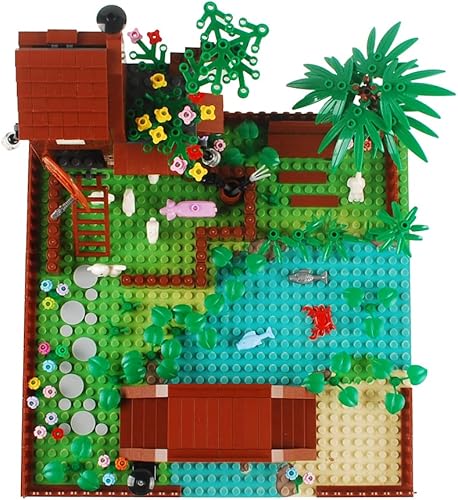 Miniatura 5 de Bloques de construcción de granja de jardín, accesorios de sedería de parque, juego de plantas de ladrillos de construcción, juego de construcción