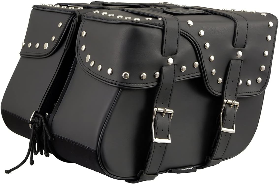 Milwaukee Leather SH645ZB Black 2-Strap PVC Zip Off Throw Over Motorcycle Saddlebags with Chrome Studs - One Size