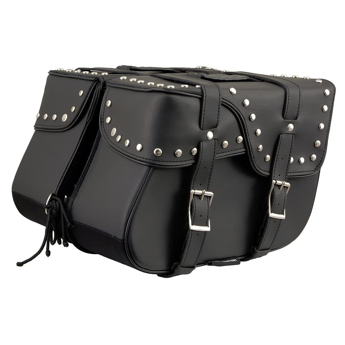 Milwaukee Leather Studded Throw-Over Motorcycle Saddlebags – Synthetic Leather – Universal Fit – Zip-Off - LG
