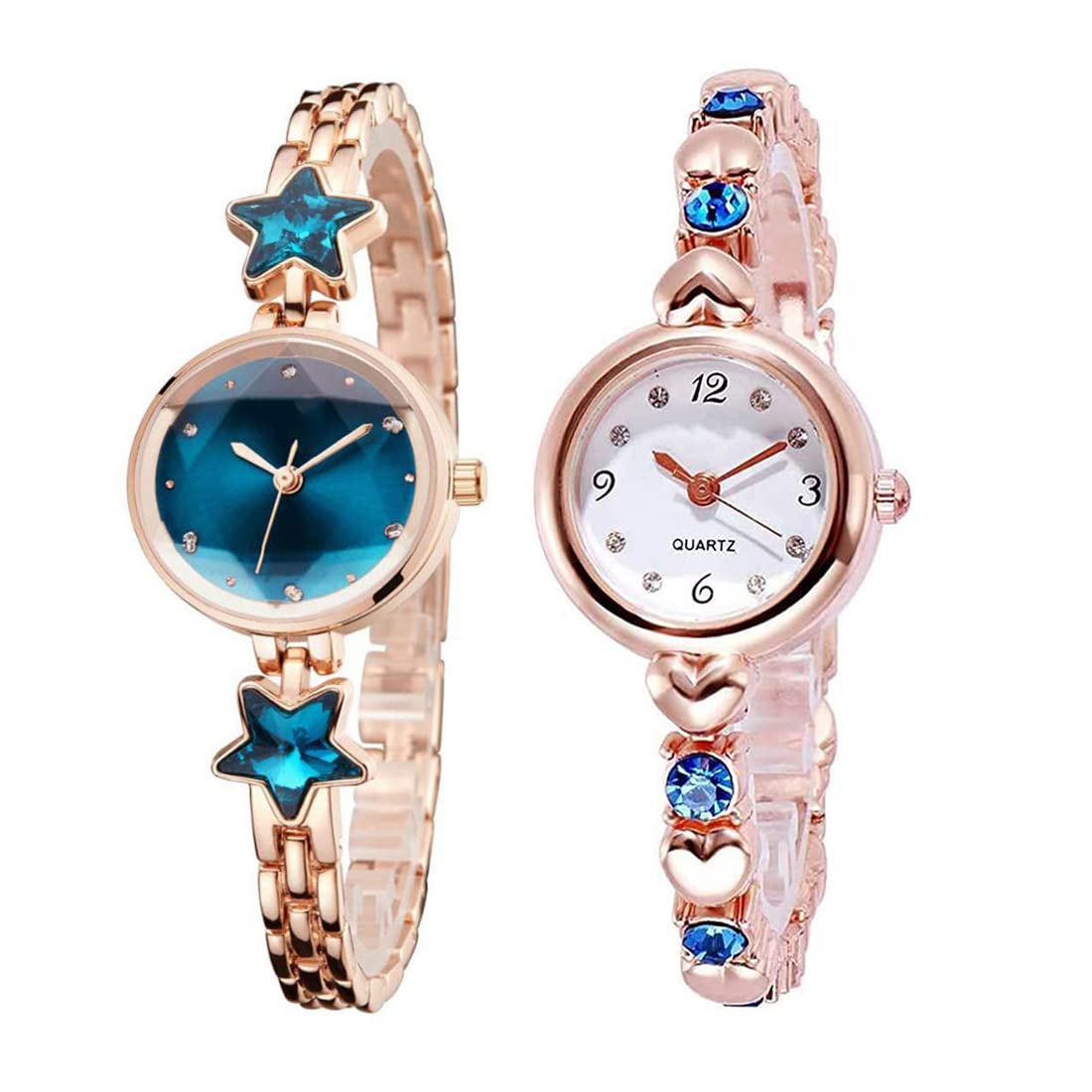 GOLDENIZE FASHION New Analogue Stylish Multicolor Diamond Dial Rose Gold Strap Ladies or Women & Girls Watch with Bracelet or Bracelet Watch for Birthday Gift (Pack of 2) (B0B9MGZ9SB) Amazon Price History, Amazon Price Tracker