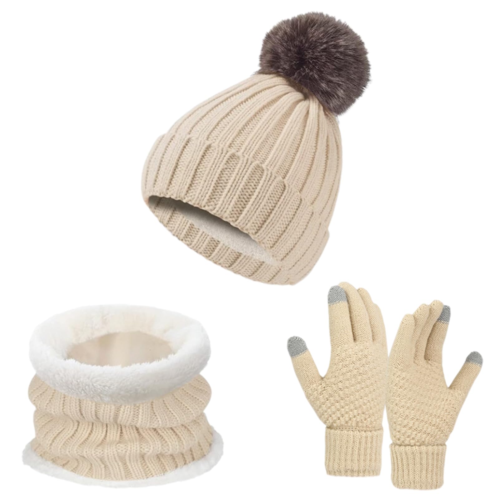 Embhlitfe Zestaw damskich czapek zimowych rękawiczki termiczne szalik czapki beanie dla kobiet z podszewką z pomponem ciepłe 3 szt. zimowy zestaw na zimną pogodę dla kobiet codzienne narty sporty na