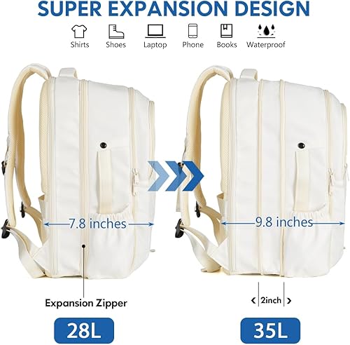 Miniatura 2 de COW STAUNCH Mochila de viaje para hombres y mujeres, mochila grande expandible aprobada para vuelos, Beige, Mochilas de viaje