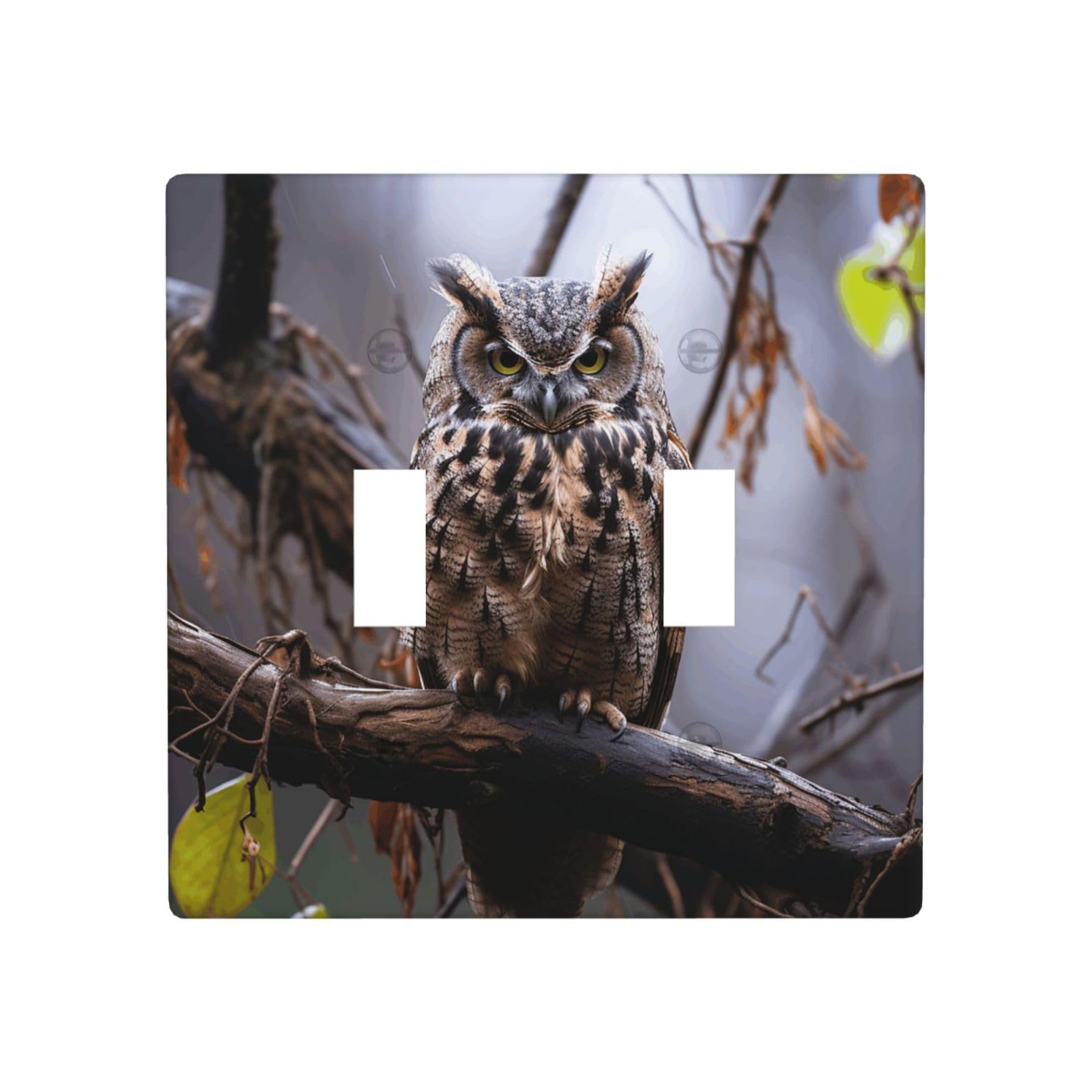 Aceprints Owl On A Branch 2 Gang Double Toggle Wall Plates, Unbreakable Decorative Duplex Light Switch Plate Covers Electrical Switchplate Cover Faceplate For Bathroom Kitchen Decor