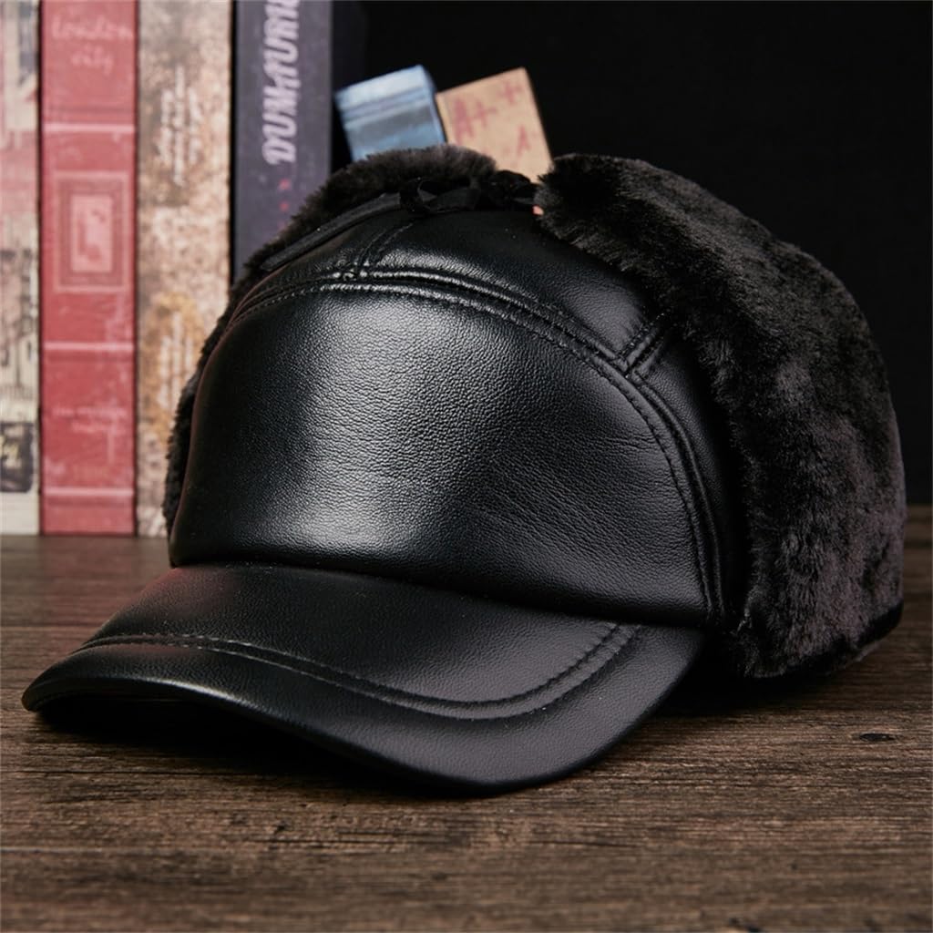 Gorro de Invierno para Hombre, Grueso, cálido, para Exteriores, con protección auditiva, de algodón, Gorro de Cuero (D 7 1/4), D-7 1/4 (D 7 1/4)