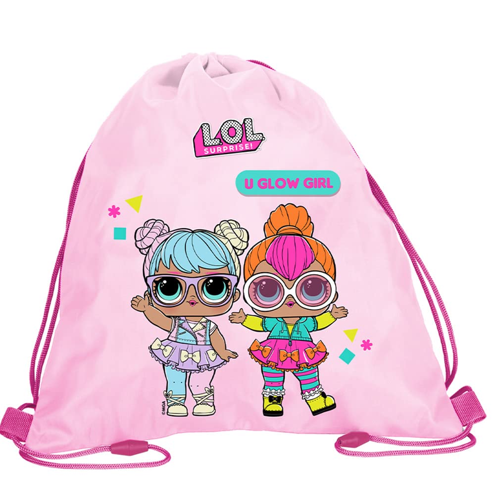 LOL Schulranzen Mädchen 1 Klasse Tornister Schulrucksack Set 3 TLG. L.O.L. für Grundschule ergonomisch und anatomisch/inkl. Federmäppchen (gefüllt) und Sportbeutel