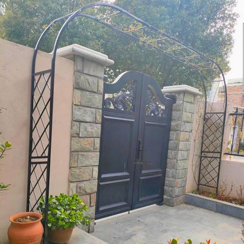 Arche de jardin en métal robuste pour plantes grimpantes Support en fer Disponible en 140, 200, 260, 310, 350 cm de largeur, couleur noire, 330 cm x 250 cm