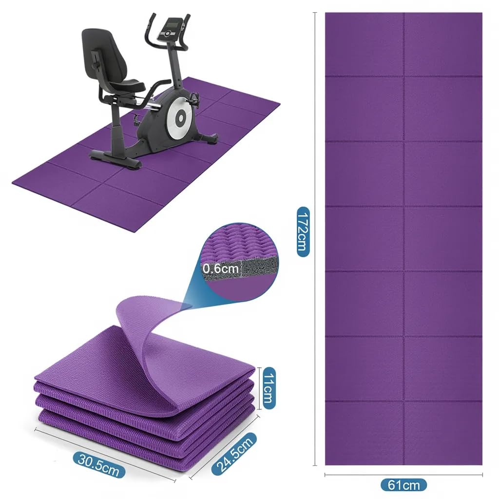 Tappetino protettivo per dispositivi sportivi, fonoassorbente, impermeabile, facile da pulire, 6 mm, in PVC, 173 x 61 x 0,6 cm, per tapis roulant, yoga, cyclette (viola)