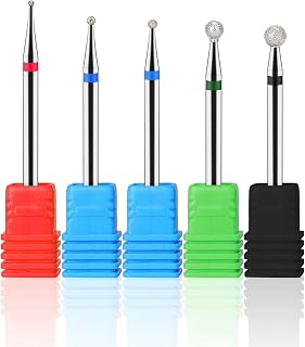 BNG Cuticle E File Bit Nail Drill Ball Bits 5Pcs Electric Nail File Bits Set For Cuticle Remove, 3/32" Diamond Nail Drill Professional Manicure Pedicure Home Salon Burr Tool