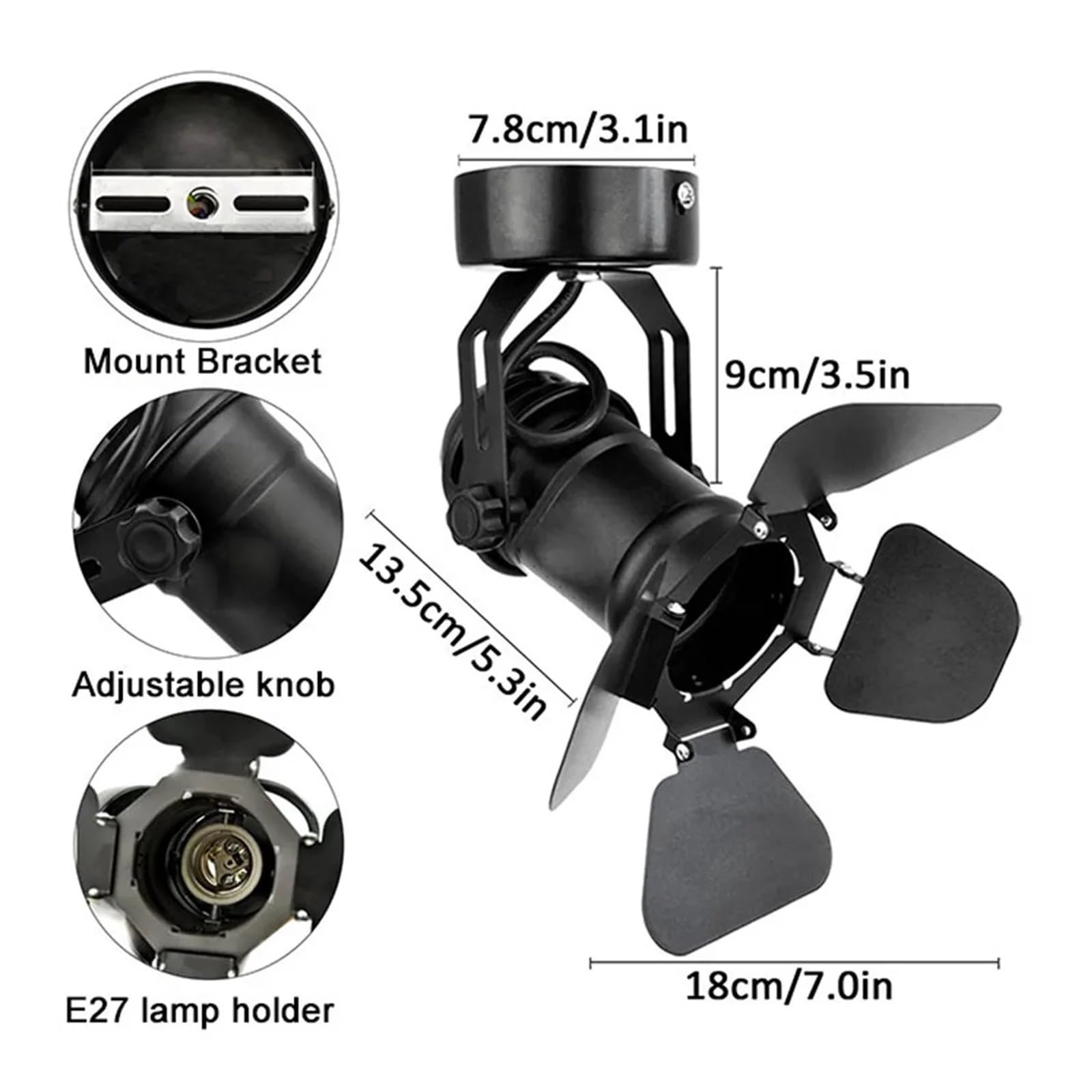 Industrialna lampa sufitowa Vintage Spotlight z drzwiami stodoły składane s LED Spot Lights do korytarza Art Light Stage Theatre(5W COB 3000K Bulb)