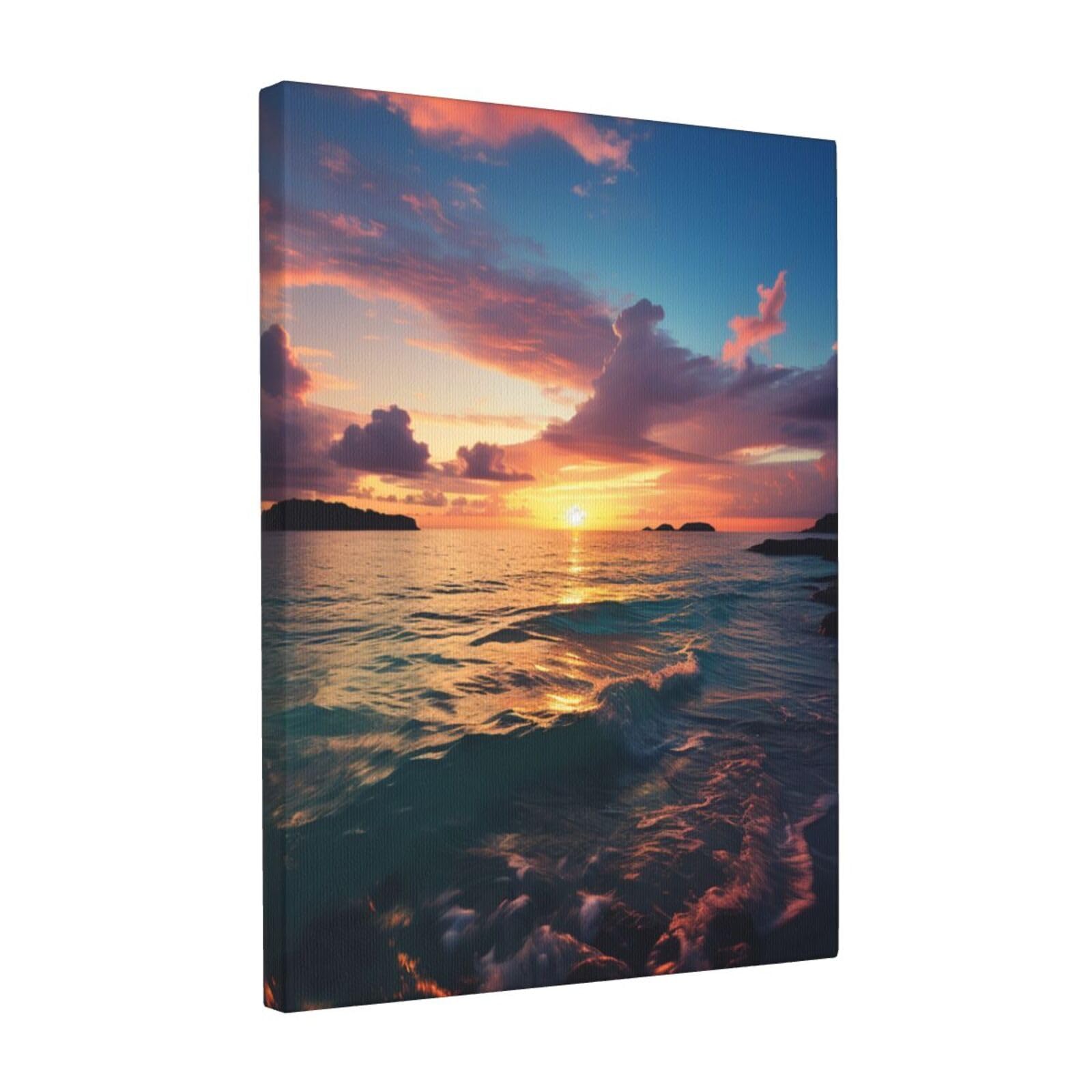 FodPand Ocean And Sunset Canvas Wall Art for Living Room Wall Decor 12"x16" Modern Artwork Painting Pictures Hanging Canvas Prints Aesthetic Wall Art for Bedroom Bathroom Office Wallart Decor