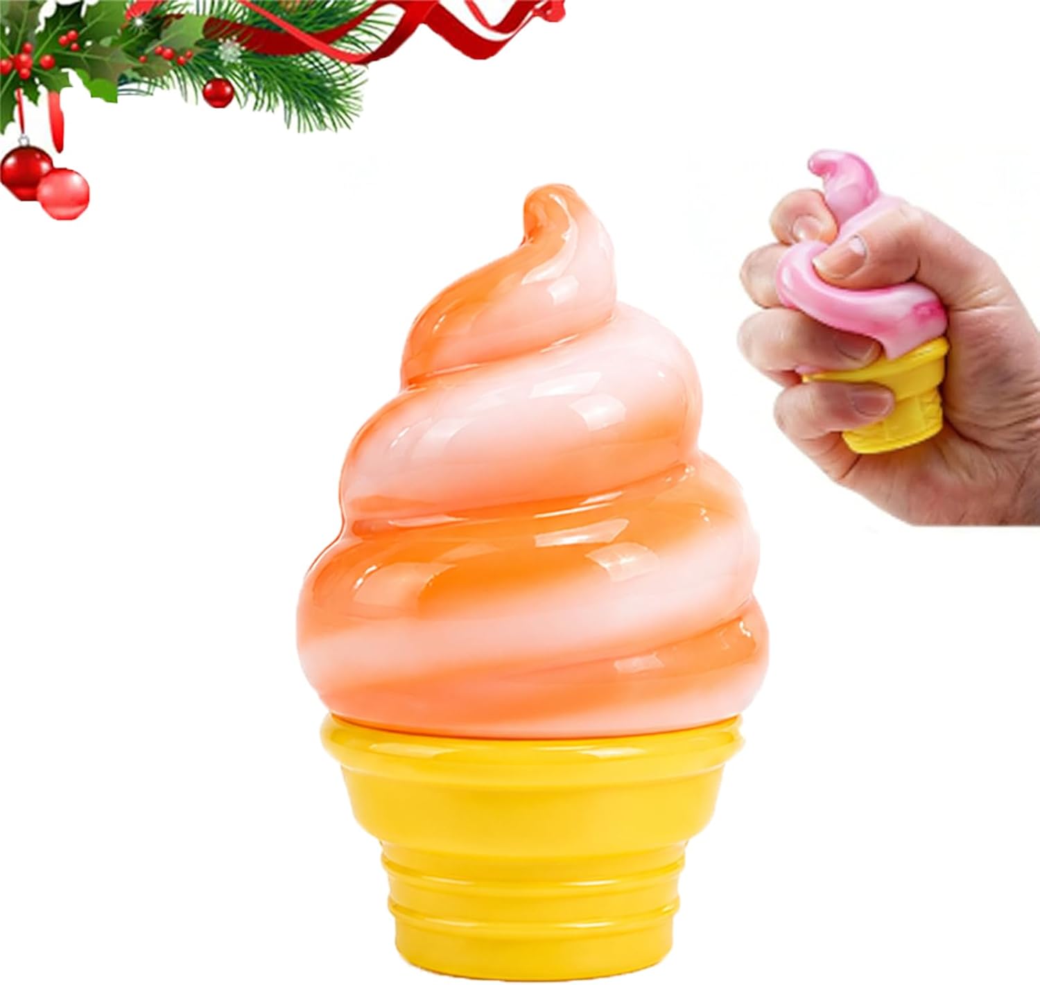Ice Cream Squeeze Squishy, Ice Cream Cone Squishy, Slow Rise Sensory Fidget Toy,Easter Basket Stuffers Party Favors Summer Sensory Stress Relief (Saffron)