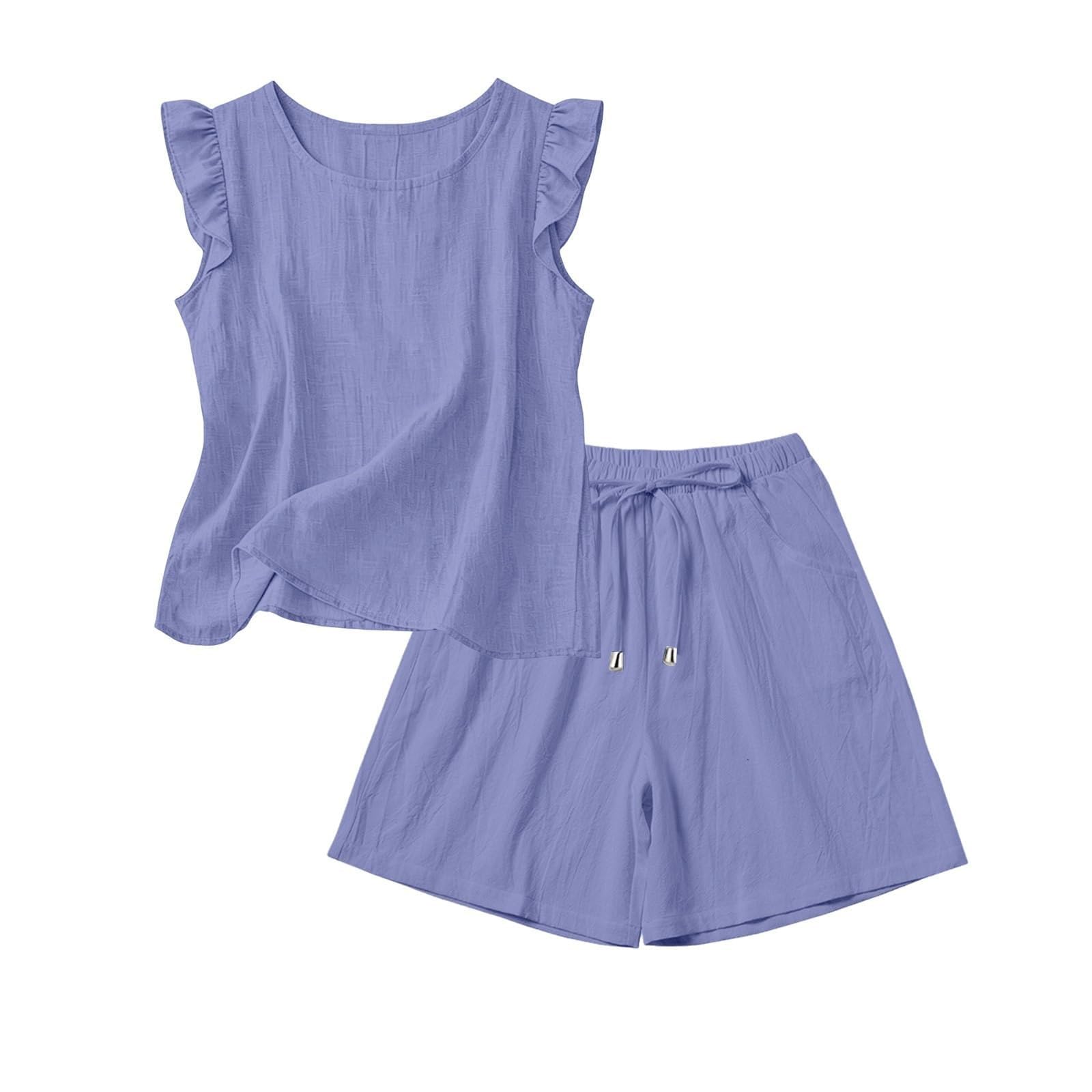 Generisch Eleganti pantaloncini a maniche corte per tutti i giorni, abbigliamento casual, abbigliamento traspirante per temperature calde, stile senza uomo, set leggero, perfetto da abbinare senza