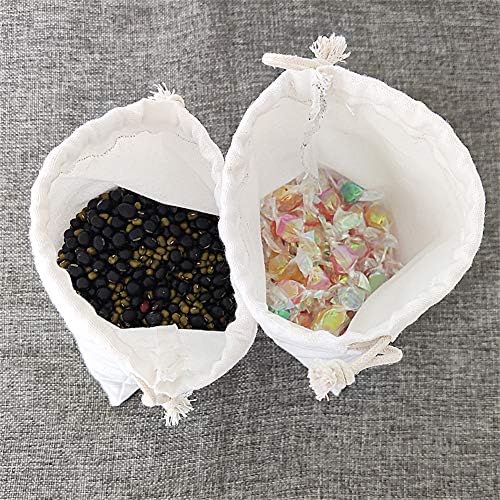 SumDirect 20Pcs Cotton Muslin Bags,White Mini lightweight Gift Bags Breathable Pouches with Drawstring Reusable Packing Storage Bags for Wedding, Party, Birthday (15x20cm)