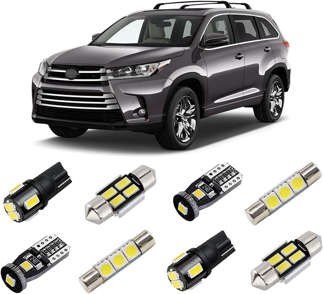 White Interior LED Lights Kit for Toyota Highlander 2014 2015 2016 2017 2018 2019 2020 Super Bright 6000K LED Interior Light Bulbs Package + License Plate Lights and Install Tool