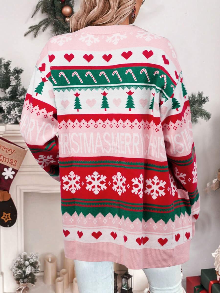 LUKYCILD Ugly Christmas Cardigan Sweaters for Women Button Down Sweaters with Pockets Open Front Knit Cardigan Funny Sweater - Image 6