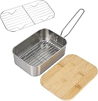Vista 5 de VALINK Caja de almuerzo, caja Bento de acero inoxidable con asa plegable, recipientes de alimentos con tapa de bambú para acampar al aire libre