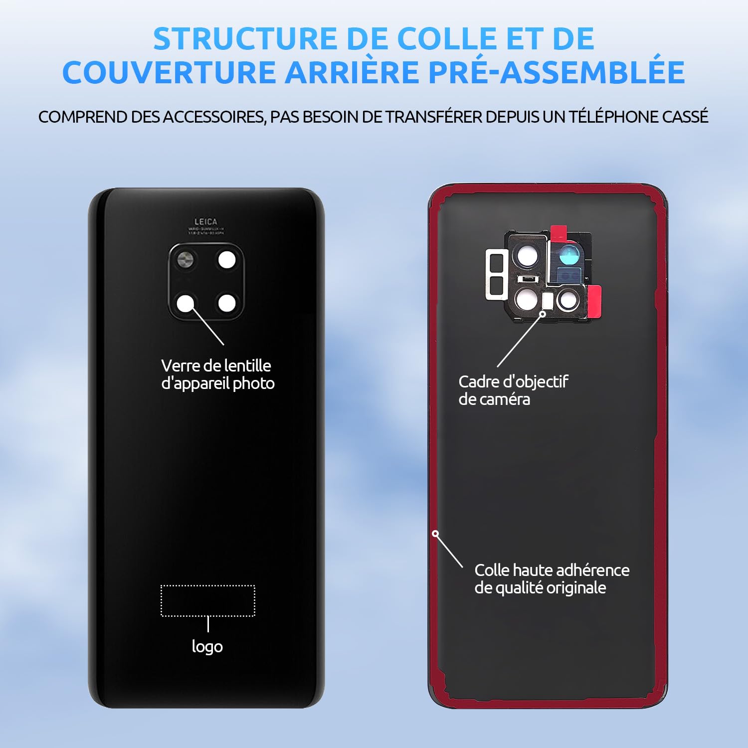 Kit De Rechange Vitre Arrière + Lentille Pour Huawei Mate 20 Pro - Plusieurs Couleurs - Inclus Cache Batterie
