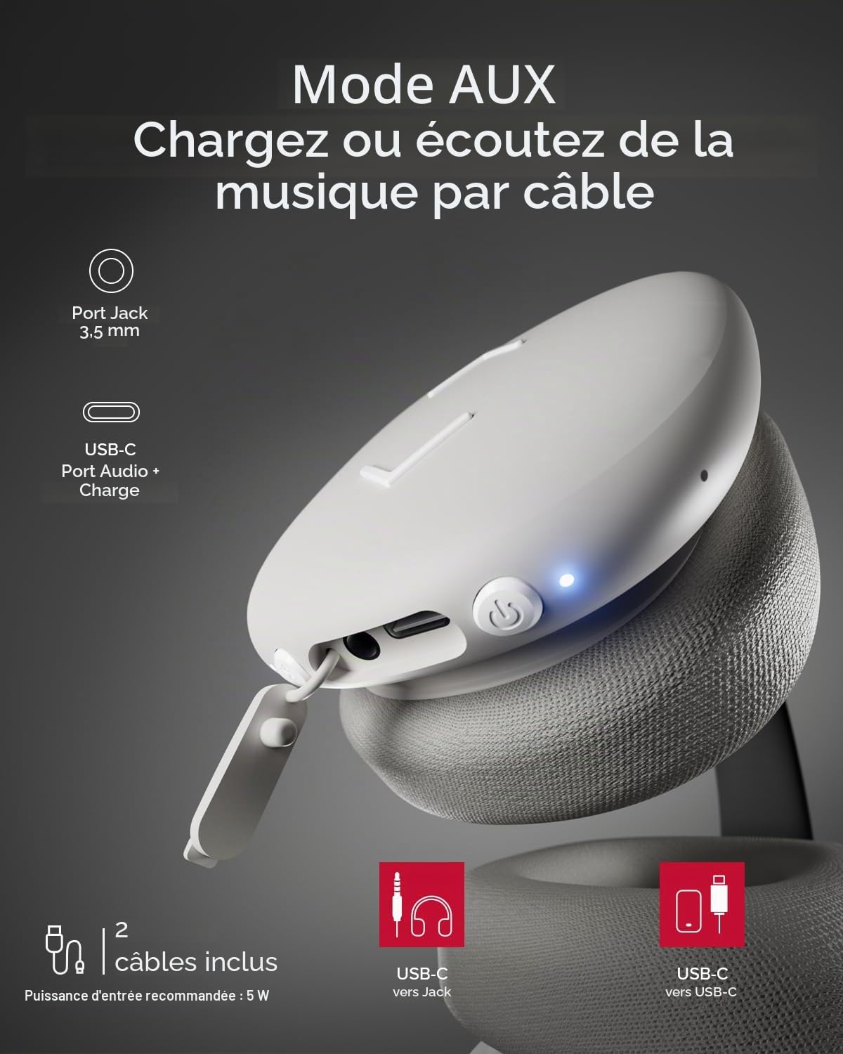 JAZ Pure Wave, Casque sans Fil Gaming on Ear, Jack 3.5mm Inclus | Faible Latence, Microphone Intégré, Câble de Recharge inclus, pour Smartphone, Tablette, Ordinateur, 50h de Lecture