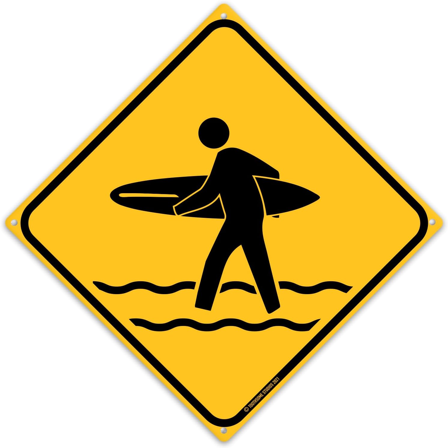 Toothsome Studios Surfer Crossing 12" x 12" Tin Road Sign Beach Home Bar Decor
