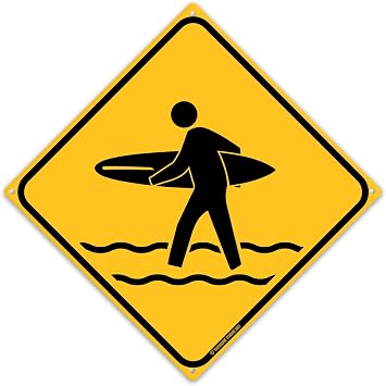 Surfer Crossing 12" x 12" Tin Road Sign Beach Home Bar Hang Ten Surfs Up Decor