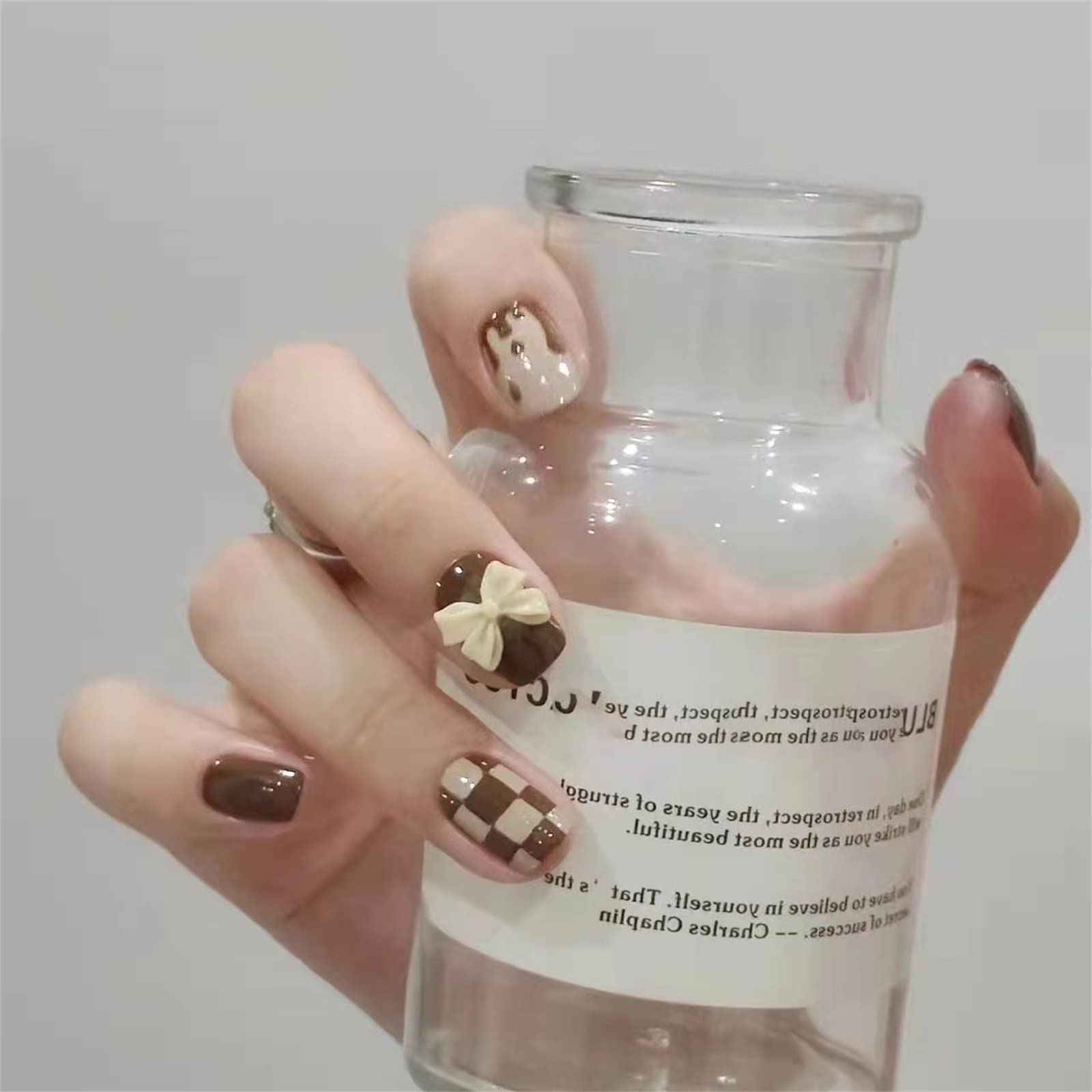 Bling Press on Nails, Unghie finte con finitura riutilizzabile di lusso, Nail Art fatta a mano con design di manicure con licenza (L, A) (AM)