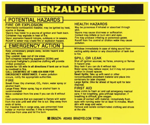 Étiquette benzaldéhyde Brady vinyle noir et jaune durable
