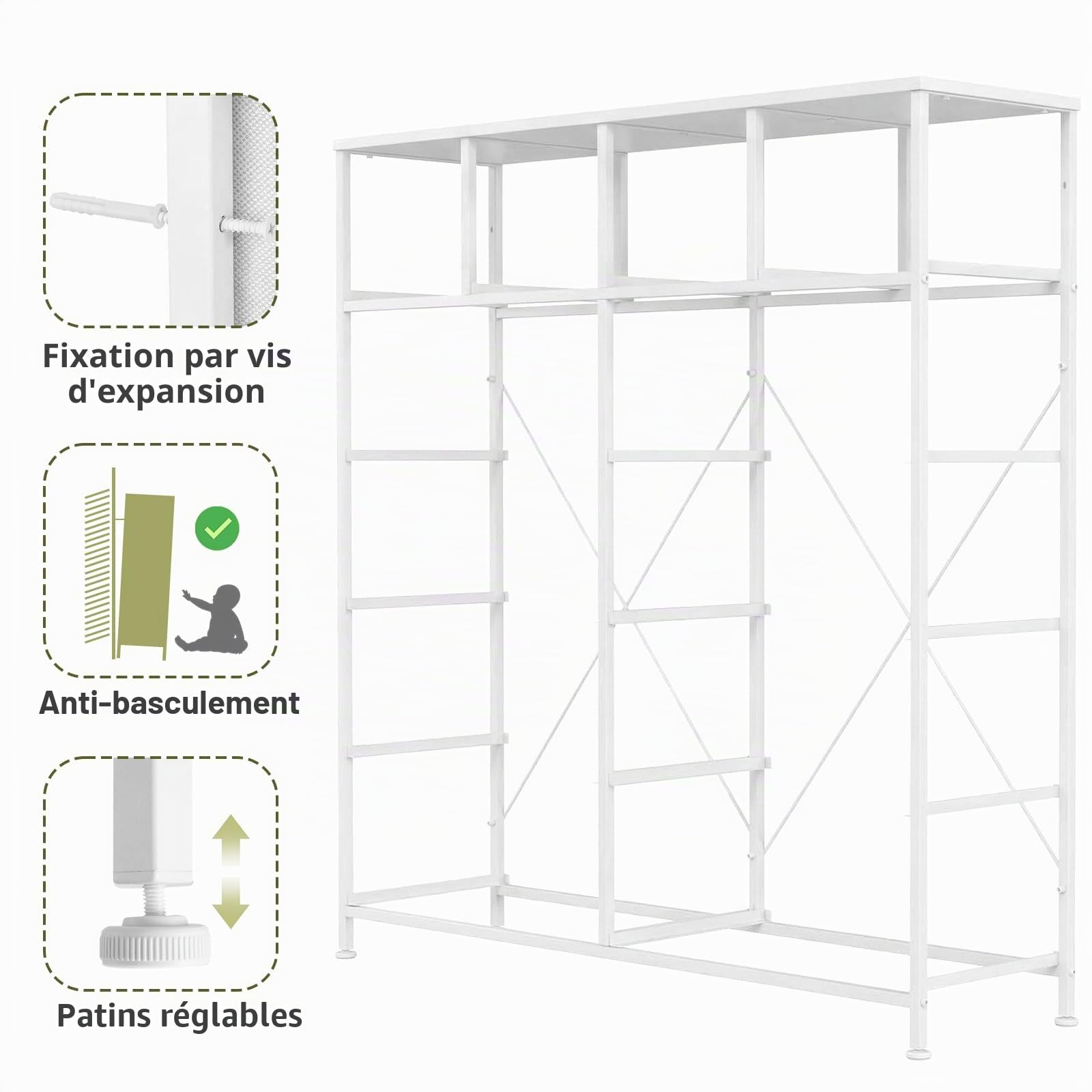Clevich Commode pour Chambre à Coucher, Armoire à 12 Tiroirs en Tissu Meuble de Rangement avec Dessus en Bois et Grand Espace de Rangement Chambre à Coucher, Salon, Entrée (Blanc)
