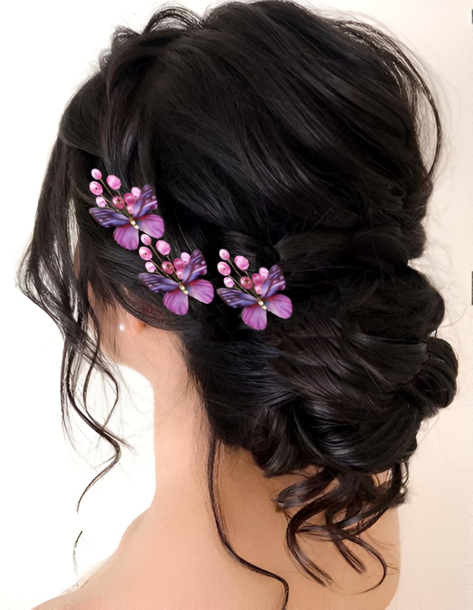 Butterfly Hair Clips, Purple |5 Pieces Decorative Hair Accessories| for Wedding and Party (Purple)