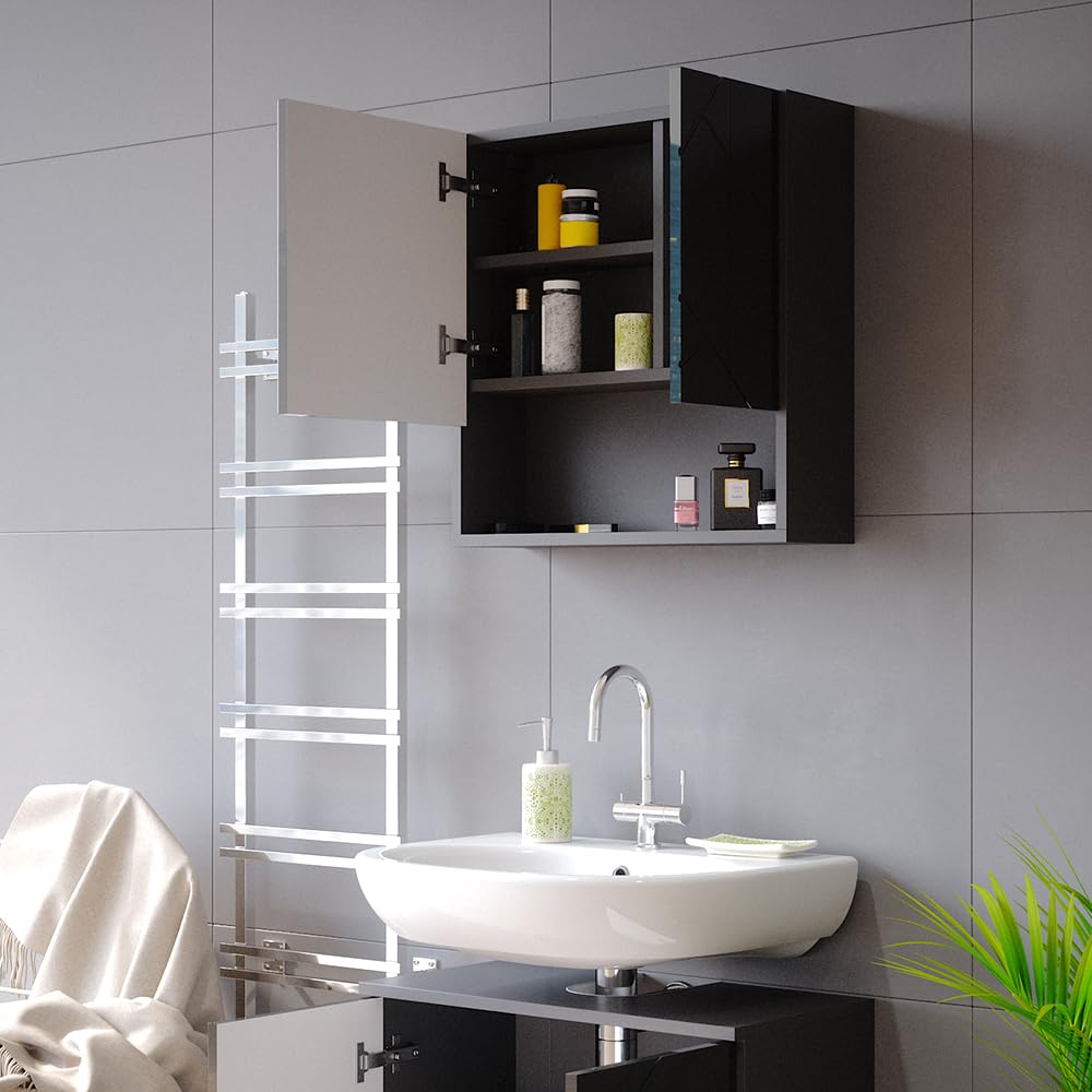 Vicco Specchio contenitore bagno Irma, Antracite lucido, 54 x 55 cm
