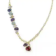 Crystal Paperclip Pendant Necklace for Women Gemstone Healing Necklaces for Women Natural Stone 14K Gold Plated Charm Boho Summer Jewelry Trendy Fashion Travel Colorful