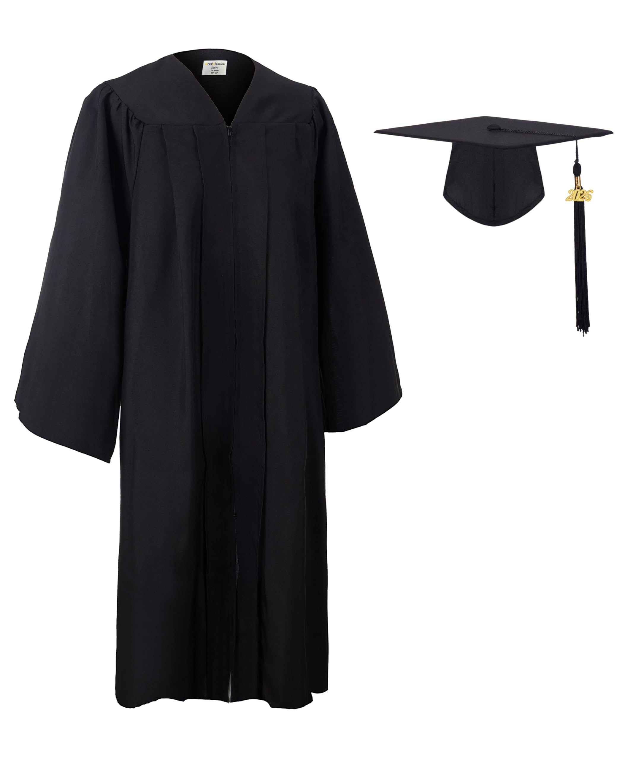 GradClassical Unisex Matte Graduation Gown Cap Tassel Set 2026 for High School, College, University and Bachelor (Black 51"(5'6"-5'8"))