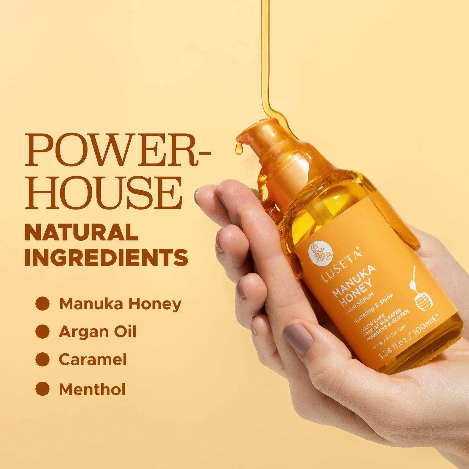 Luseta Manuka Honey Hair Oil Hydrates Dry Hair and Adds Shine & Softness to Dull Hair Nourishing Oil with Honey & Argan Oil, Frizz Control 3.38oz - Image 5