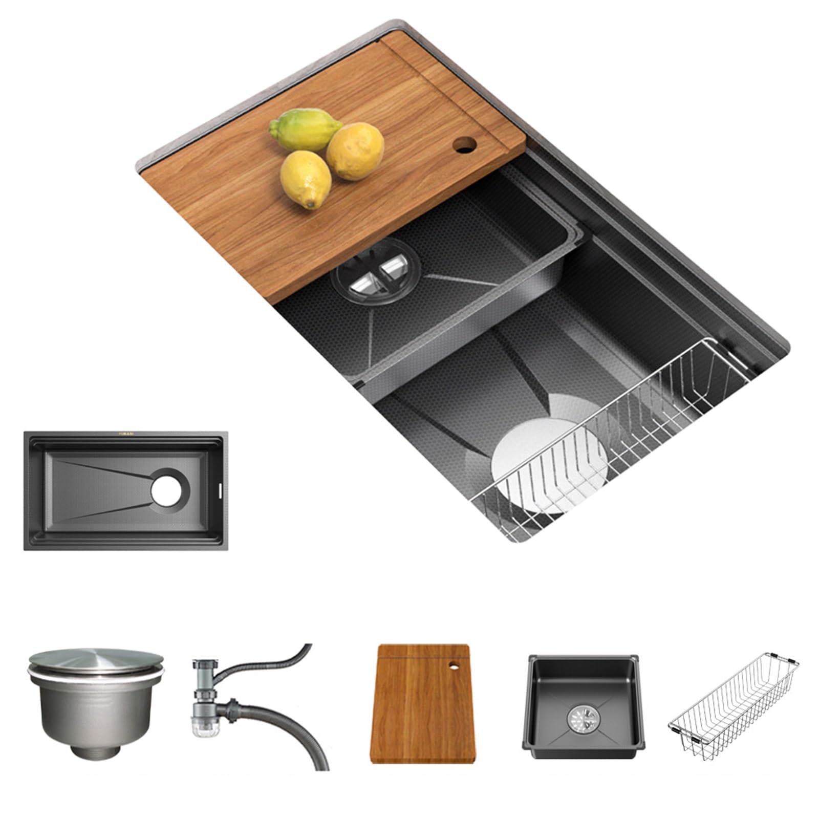 OLSKFUH Kitchen Sink Workstation Black Stainless Steel Kitchen Sink Workstation Ledge Undermount Single Bowl Sink Basin,Bk-76cmX45cm